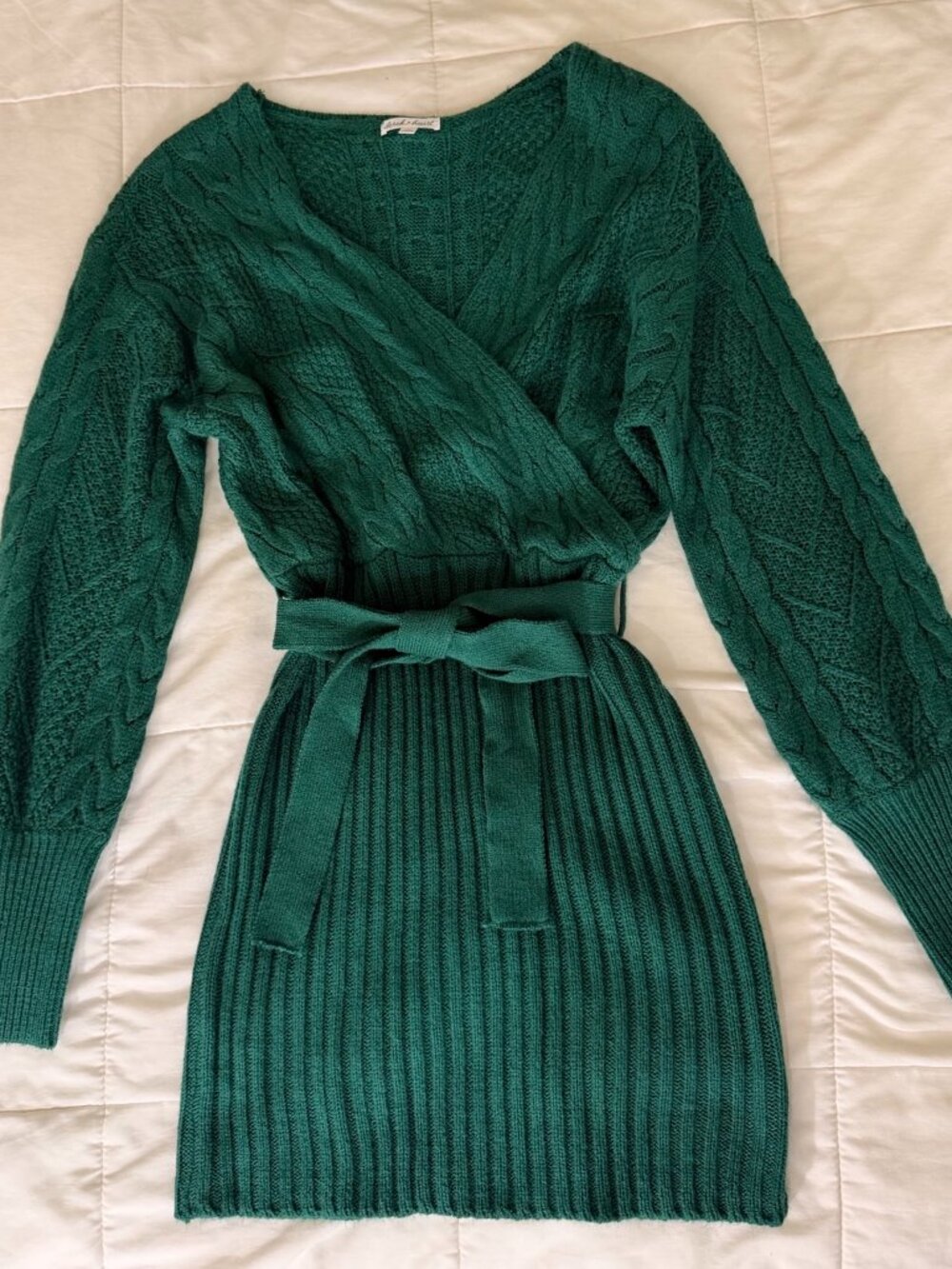 Derek Heart Green Cable Knit Wrap Sweater Dress L Belted